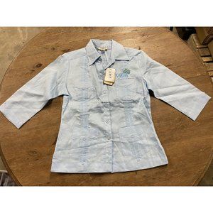 J.M.P. Women's Blue Linen Button Up Short Sleeve Pockets VITAL Small NWT